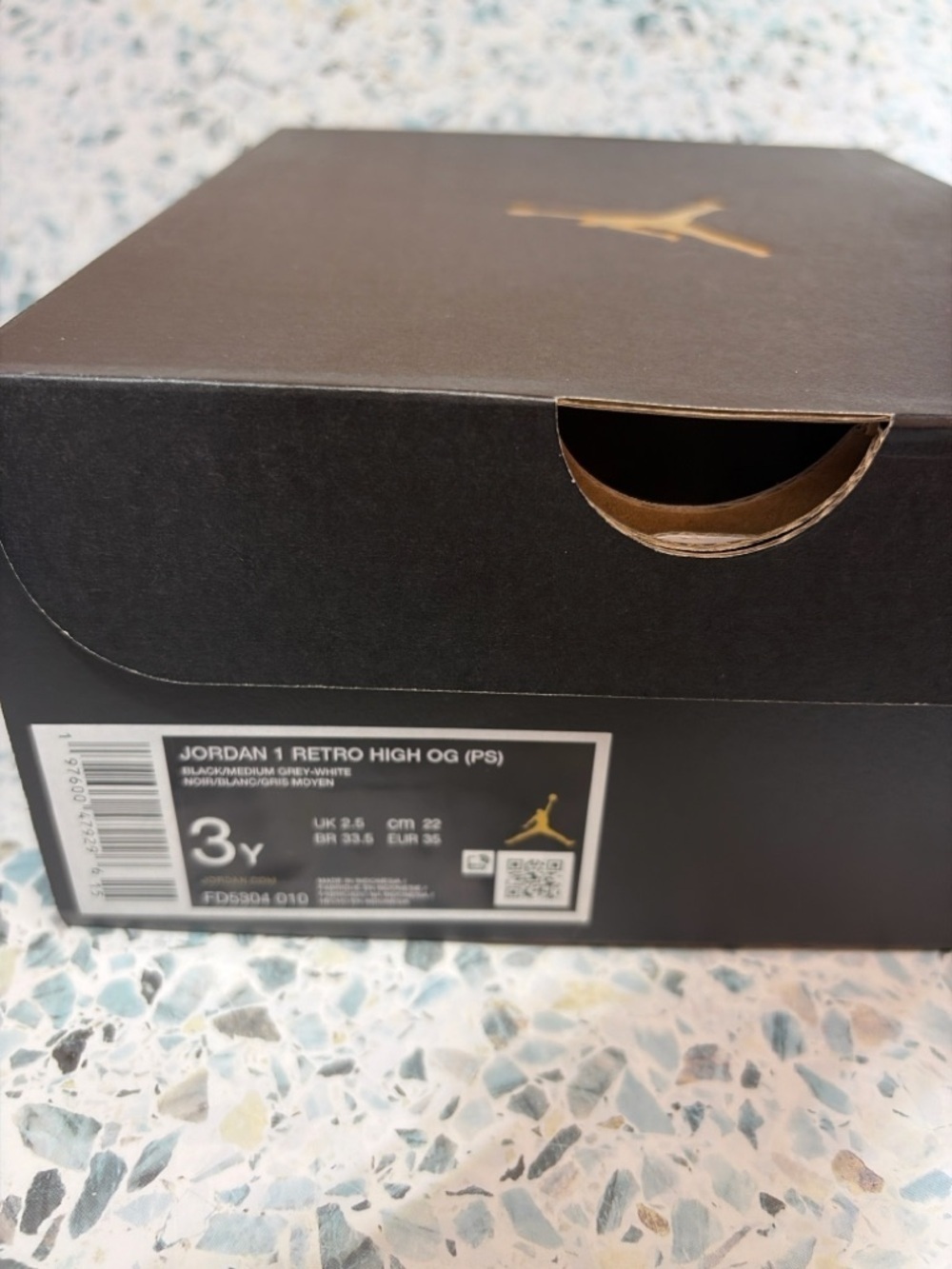 NIB Nike Air Jordan 1 Retro High OG PS Black Medium Grey White Size 3Y - Picture 7 of 7